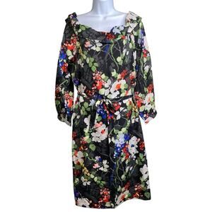 Banana Republic Dark Floral Off Shoulder Dress Size L Tall Moto Boho Flowy